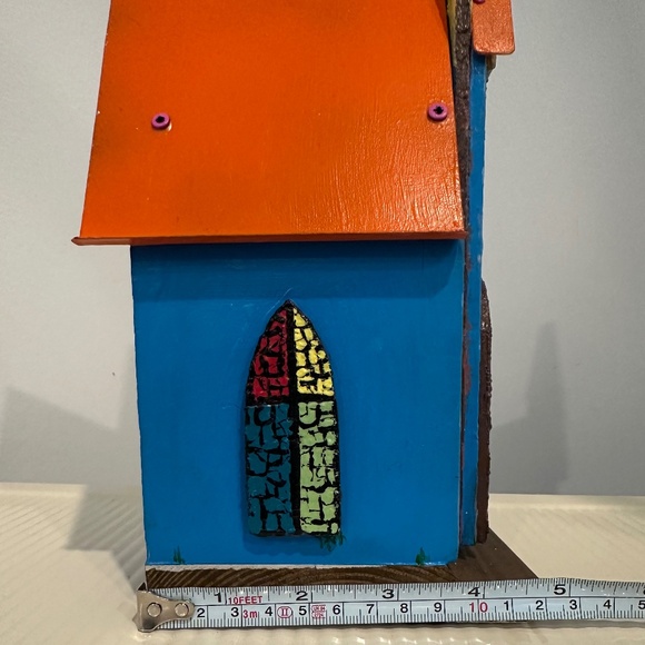 Colorful Decorative Church Birdhouse – Hand-Painted, 12" Tall - Picture 5 of 7